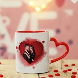 Personalized Red Heart Cushion with Heart-Handle Mug