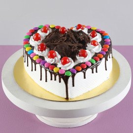 Black Forest Gems Decorated Heart Cake