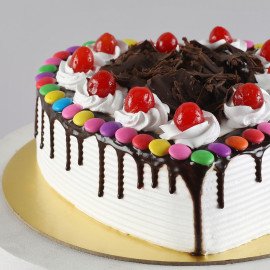 Black Forest Gems Decorated Heart Cake