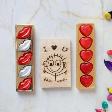 Sweet Unique Shaped Chocolates & Lovable Wooden Plaque.