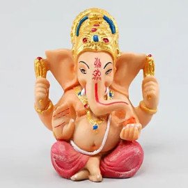 Money Plant Metal Pot & Pink Dhoti Ganesha Idol