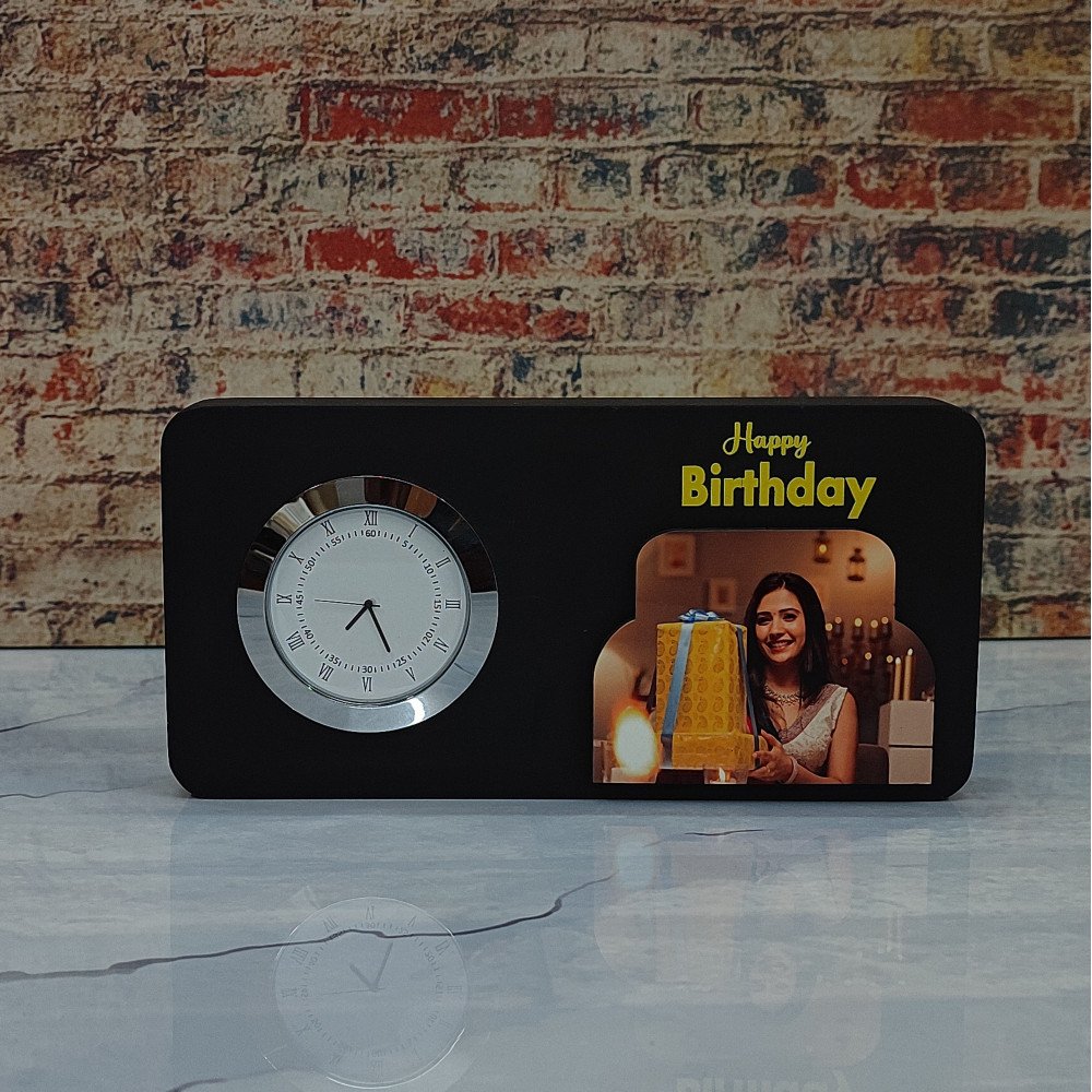 Happy Birthday Clock Table Top with Photo