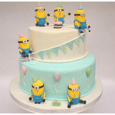 2 Layer Minion Theme Cake