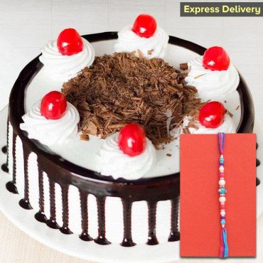 Auspicious Rakhi and tasty cake