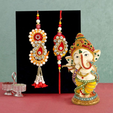 Baal Ganesha Idol with Lumba Rakhi Set for Bhaiya Bhabhi