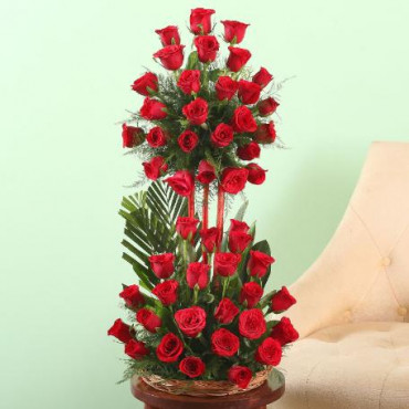 Basket Of Romantic Red Roses