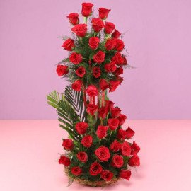 Basket Of Romantic Red Roses
