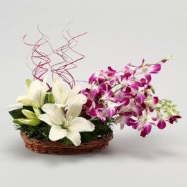 Beautiful Lilies And Orchids Basket Arrangement