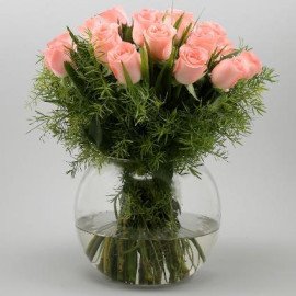 Beautiful Pink Roses Glass Vase Arrangement