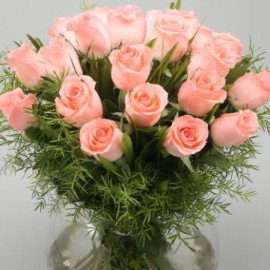 Beautiful Pink Roses Glass Vase Arrangement