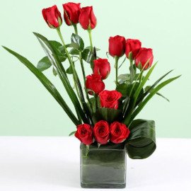 Beautiful Red Roses Vase Arrangement