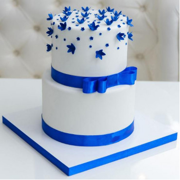 Blue Bow 2 Tier Truffle Cake