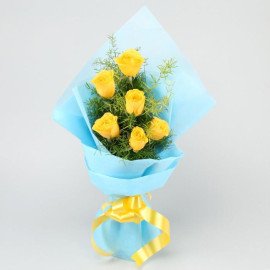 Blue Sky Yellow Roses Bunch