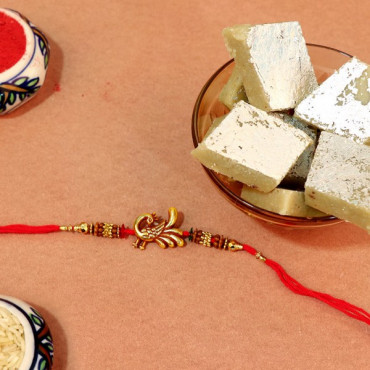 Charming Stone Rakhi with Kaju Katli