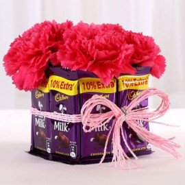 Choco Carnations Glass Vase Arrangement