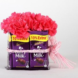 Choco Carnations Glass Vase Arrangement