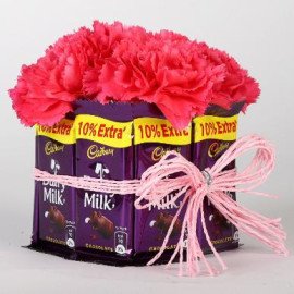 Choco Carnations Glass Vase Arrangement