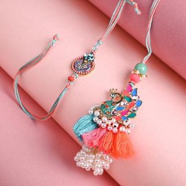 Colourful Peacock N Floral Rakhi set