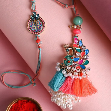 Colourful Peacock N Floral Rakhi set