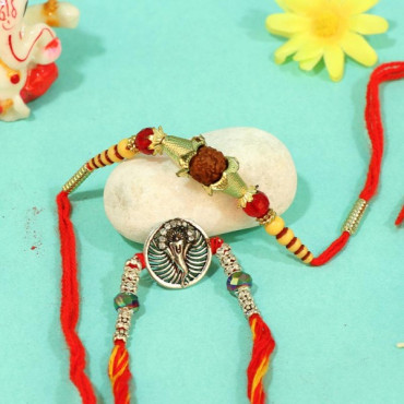 Combo Set Of Ganesha N Rudraksh Rakhi