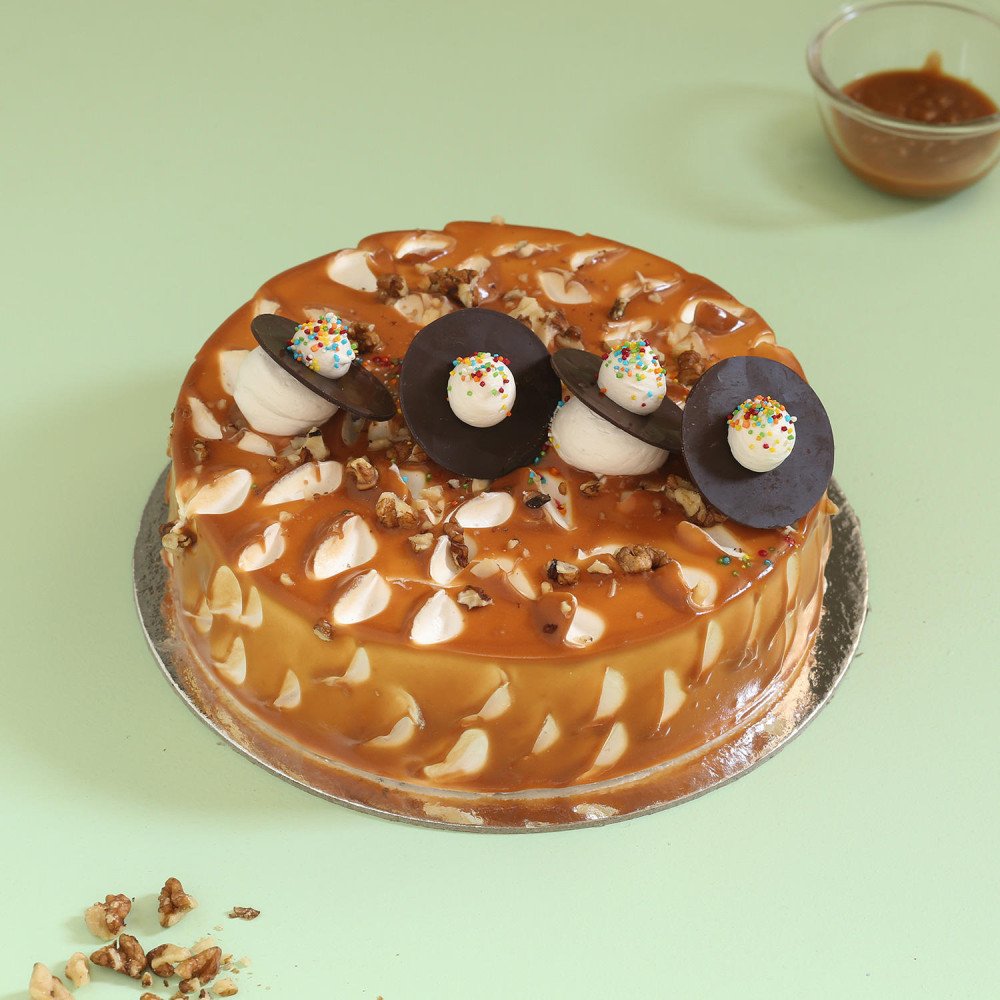 Crunchy Caramel Walnut Cake