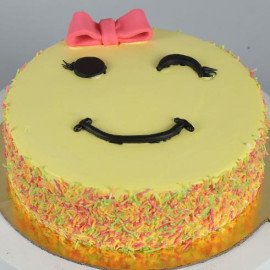 Cute Winking Emoji Butter Scotch Cake