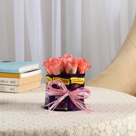 Dairy Milk & Pink Roses Arrangement
