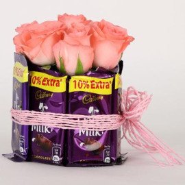 Dairy Milk & Pink Roses Arrangement