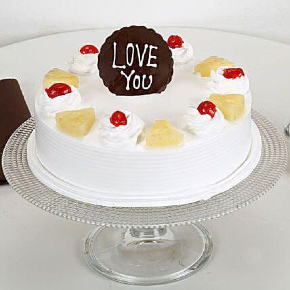 Eggless Love You Valentine Pineapple Cake half kg