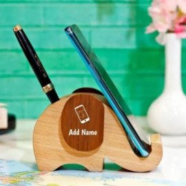 Elephant Personalized Wood Mobile Stand & Pen Holder