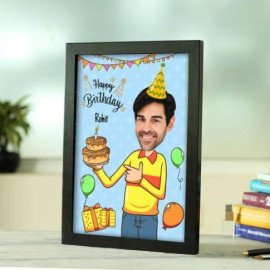 Fun Personalized Caricature in Birthday Photo Frame Style for Men