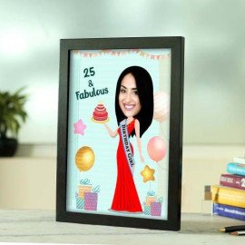 Fun Personalized Caricature in Birthday Photo Frame Style for Women