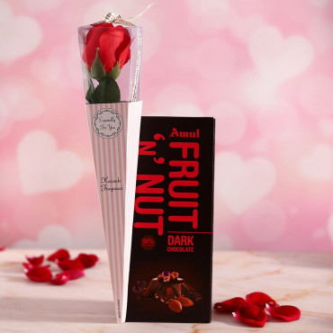 Amul Fruit N Nut Chocolate Bar with Red Rose