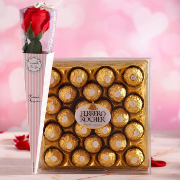 Ferrero Rocher Chocolate  with Red Rose