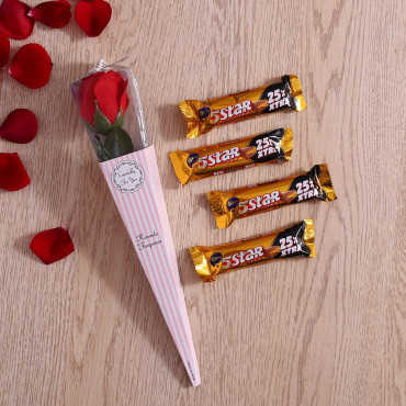 Cadbury 5 star chocolate Bar set of 4  with Red Rose