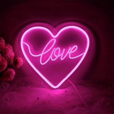 Love Heart Neon LED Pink Light USB Valentine's Gift Home Décor