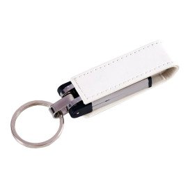 Engrave Metallic pen drive with white leather cover