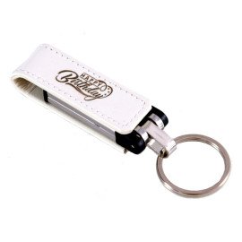 Engrave Metallic pen drive with white leather cover