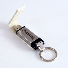 Engrave Metallic pen drive with white leather cover