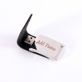 Engrave Metallic pen drive with Black leather cover