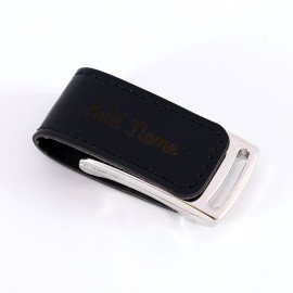 Engrave Metallic pen drive with Black leather cover