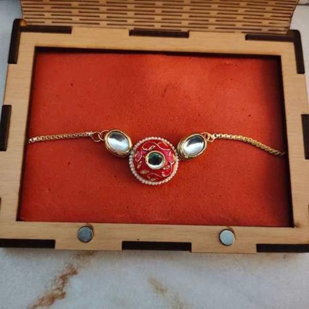 Metal Rakhi in wooden Gift Box