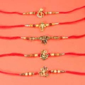 set of 5 metal rakhi