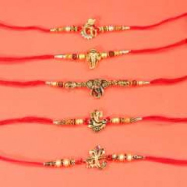 set of 5 metal rakhi