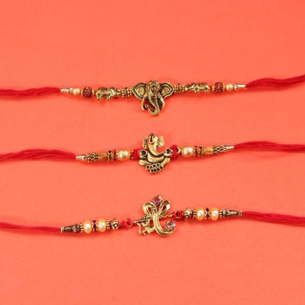 set of 3 ganesha metal rakhi