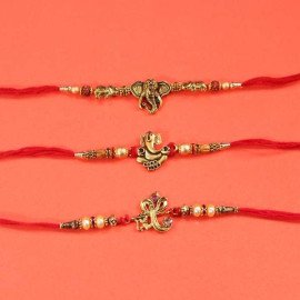 set of 3 ganesha metal rakhi