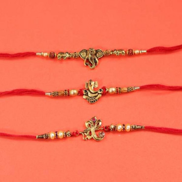 set of 3 ganesha metal rakhi