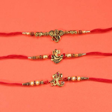 set of 3 ganesha metal rakhi