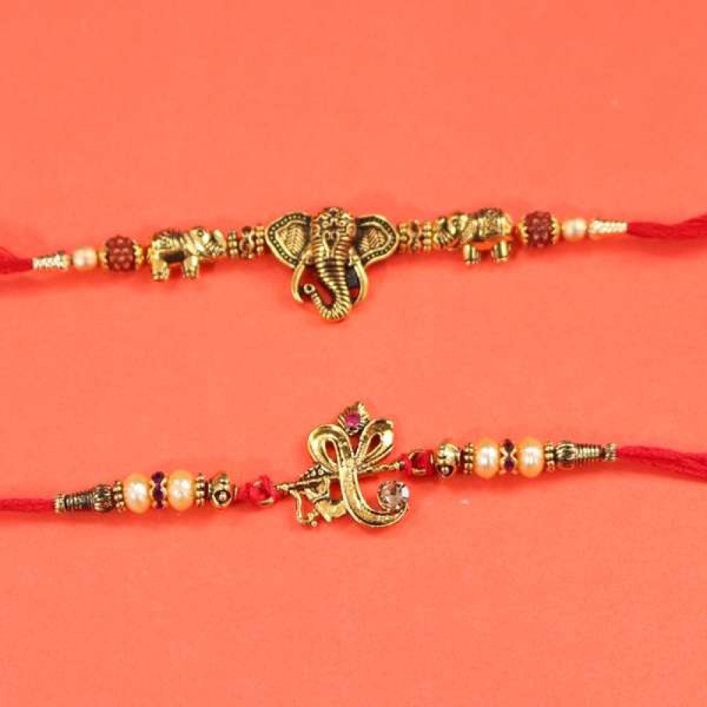 set of 2 metal ganesha rakhi