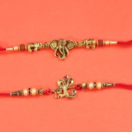 set of 2 metal ganesha rakhi